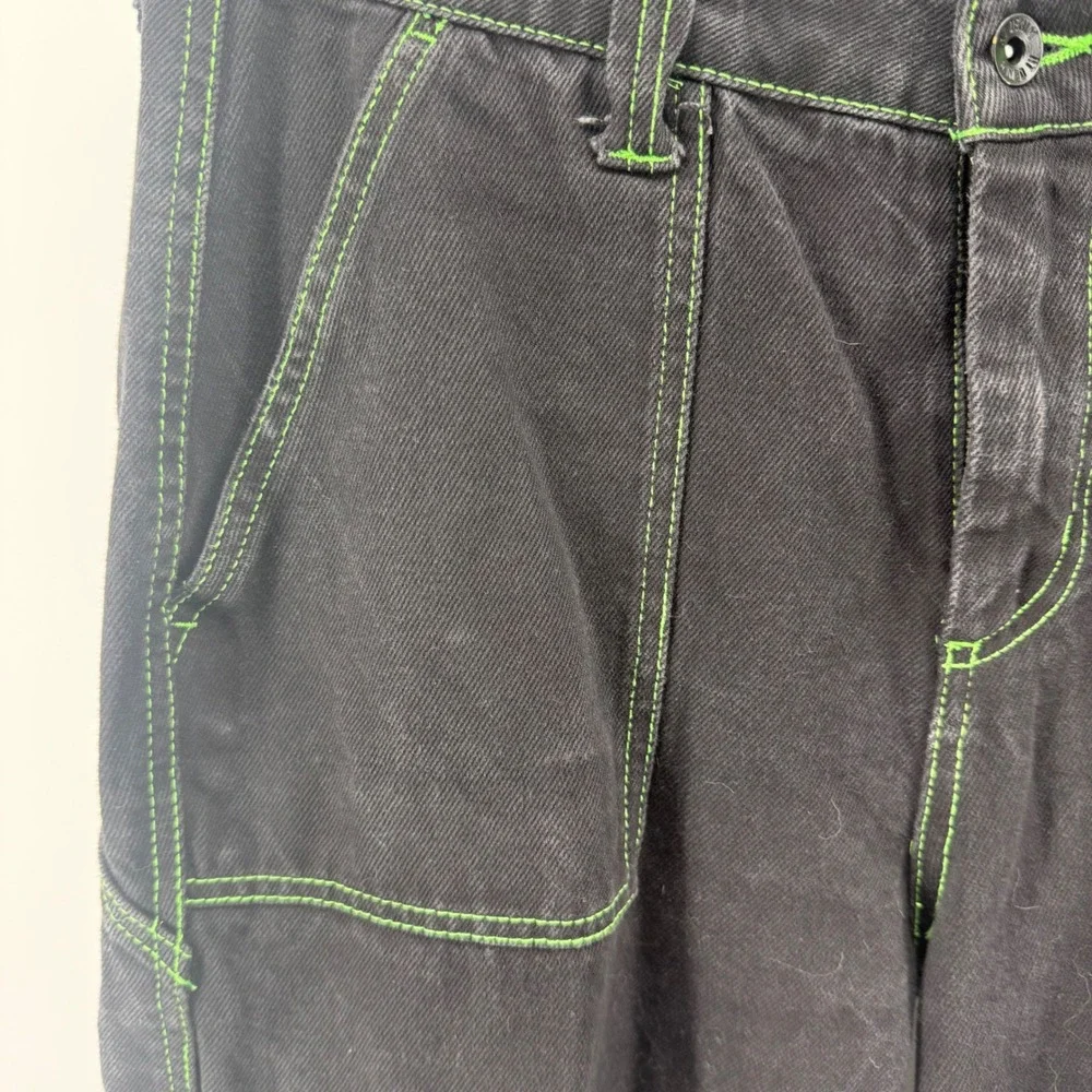 Hot Topic HT Denim Hi Rise Carpenter Jeans Women's Size 11 Black Green Stitching